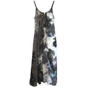 P & Rose Adjustable Tank Maxi Dress Black Tie Dye Sz M Pockets Stretch Boho NEW
